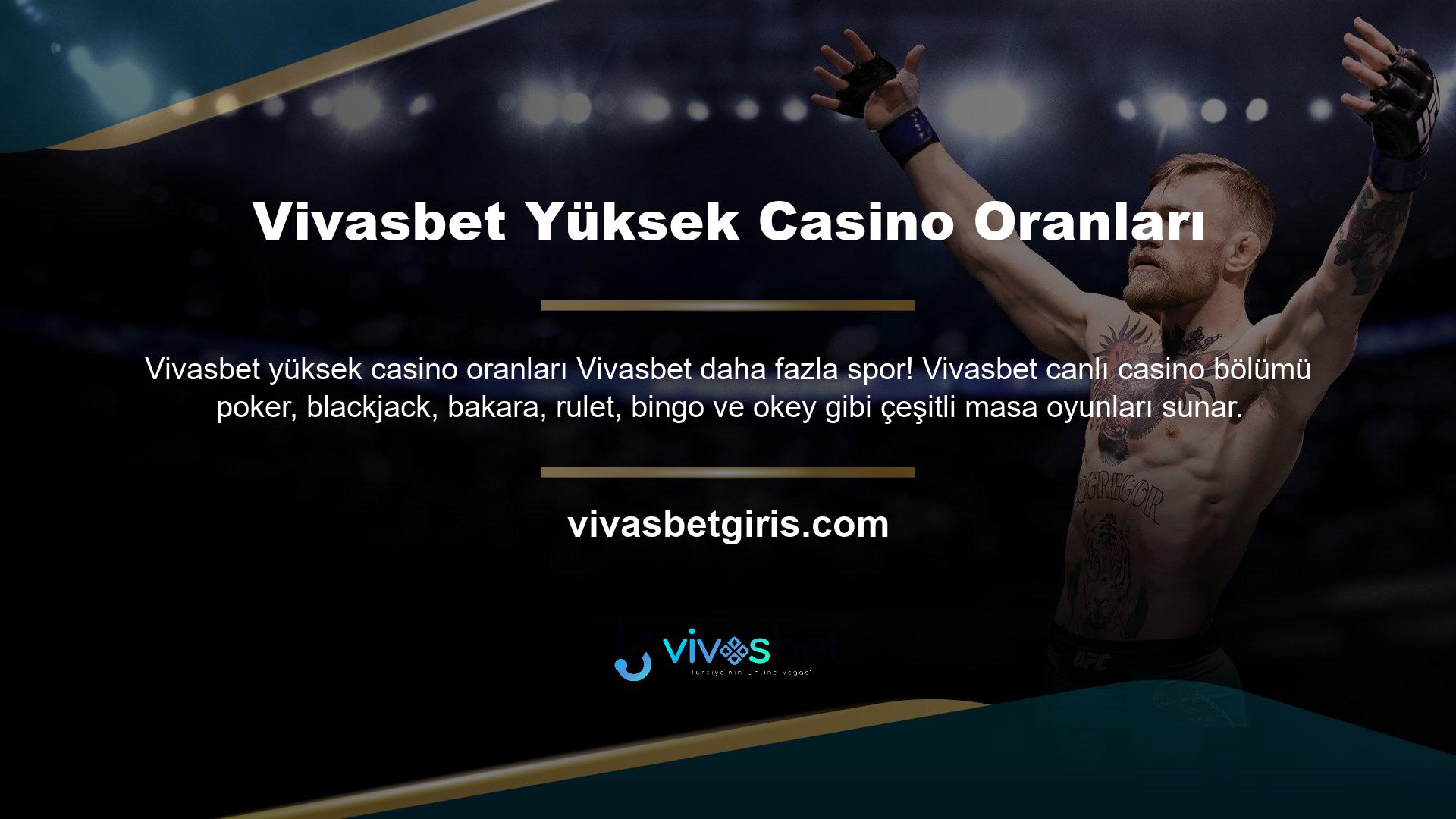 Vivasbet, bonus oyunların yanı sıra canlı bahis ve casino oyun sitesi de sunmaktadır
